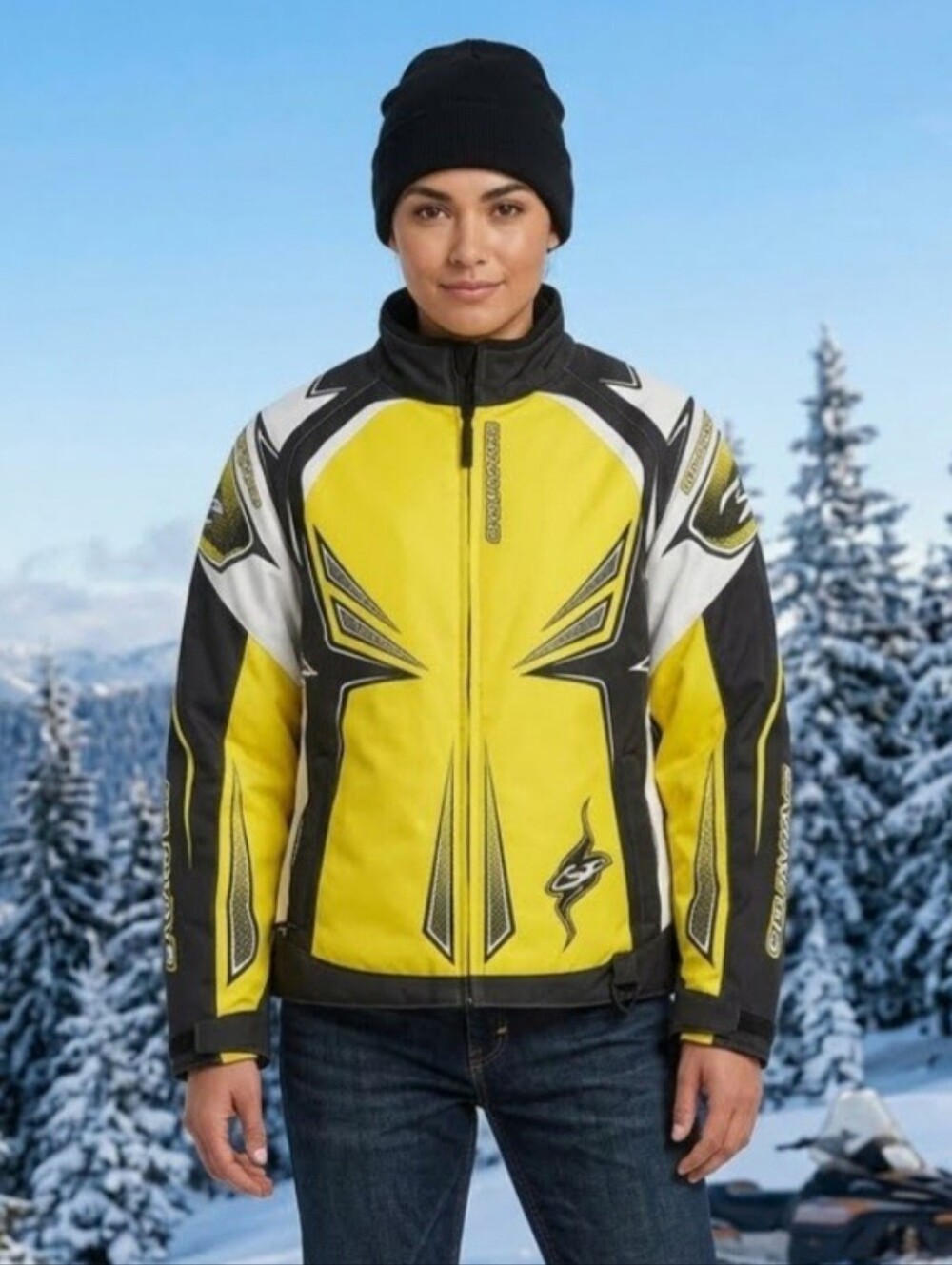 Yellow, White And Black Snowmobile Jacket